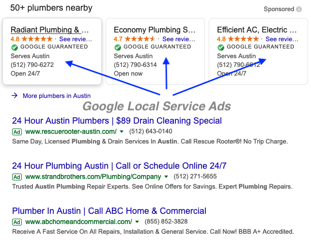google LSA ads for plumbers in Austin